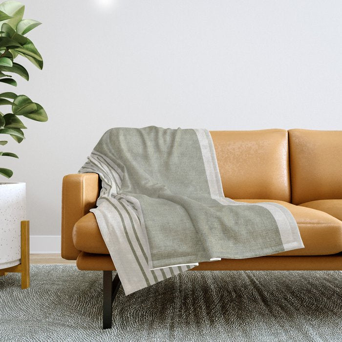 Green Lines Minimalist Modern Neutral Art Throw Blanket Gallery Image 1