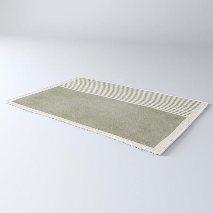 Green Lines Minimalist Modern Neutral Art Rug Gallery Image 3