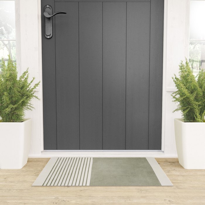 Green Lines Minimalist Modern Neutral Art Welcome Mat Gallery Image 3