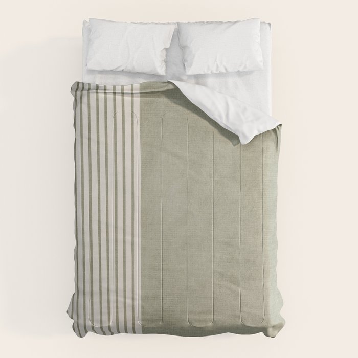 Green Lines Minimalist Modern Neutral Art Comforter Gallery Image 1