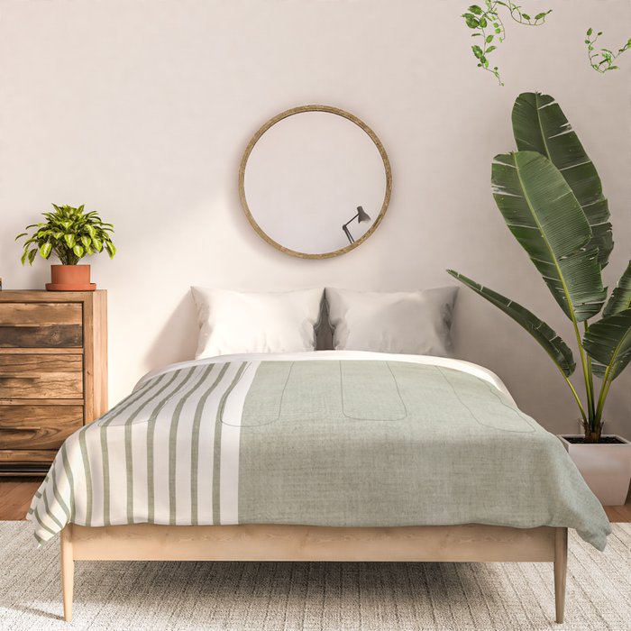 Green Lines Minimalist Modern Neutral Art Comforter Gallery Image 3