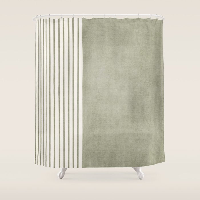 Green Lines Minimalist Modern Neutral Art Shower Curtain Gallery Image 1