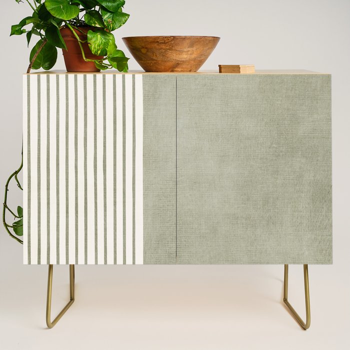 Green Lines Minimalist Modern Neutral Art Credenza Gallery Image 1