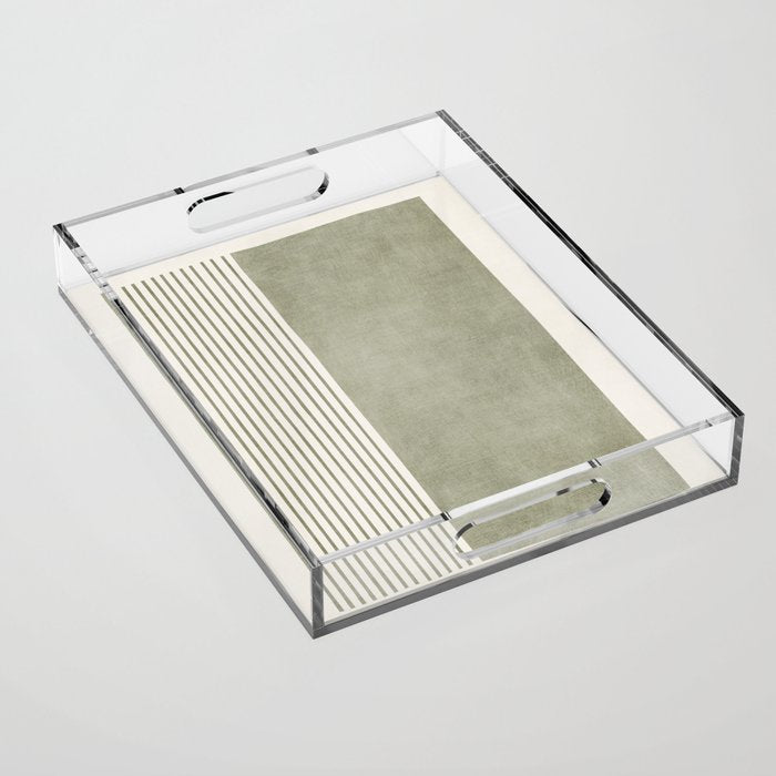 Green Lines Minimalist Modern Neutral Art Acrylic Tray Gallery Image 1