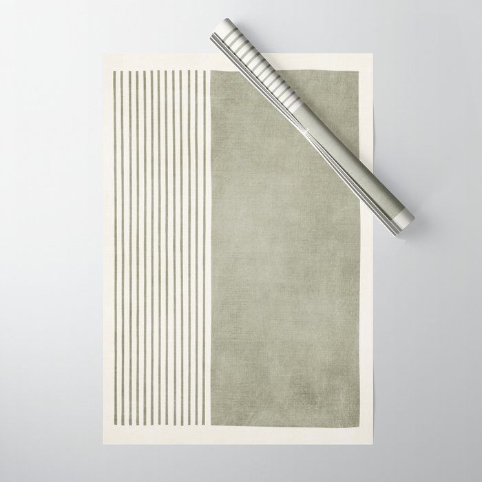 Green Lines Minimalist Modern Neutral Art Wrapping Paper Gallery Image 1
