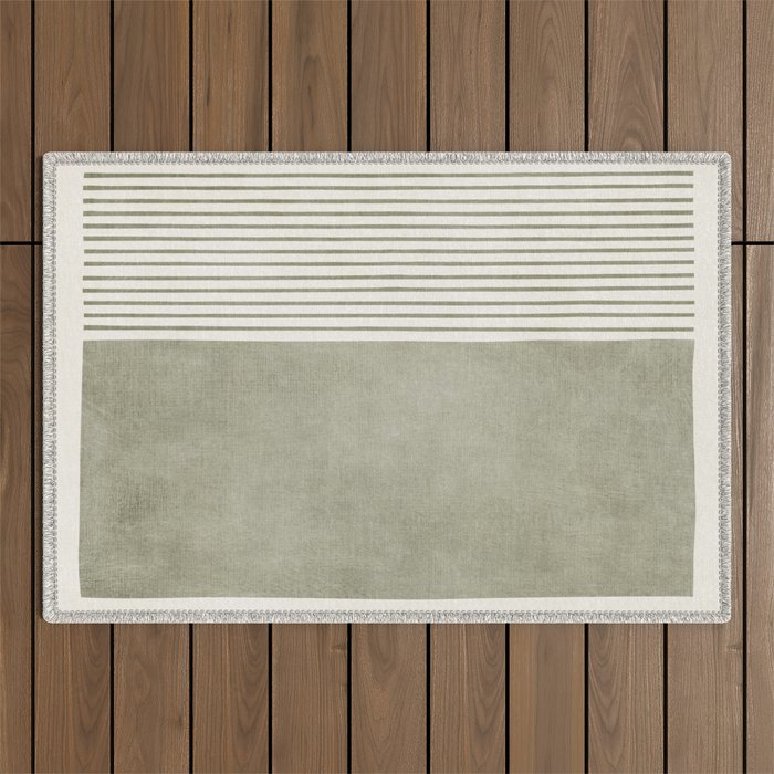 Green Lines Minimalist Modern Neutral Art Outdoor Rug Gallery Image 1