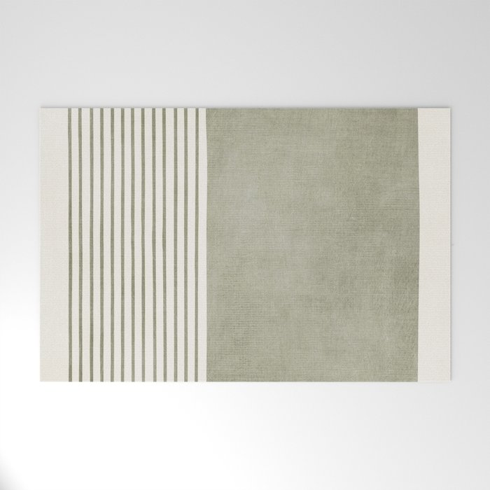 Green Lines Minimalist Modern Neutral Art Welcome Mat Gallery Image 1