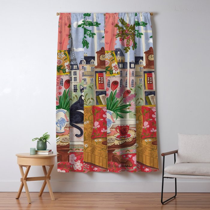 Cat in front of window in Paris  Window Curtain Gallery Image 1