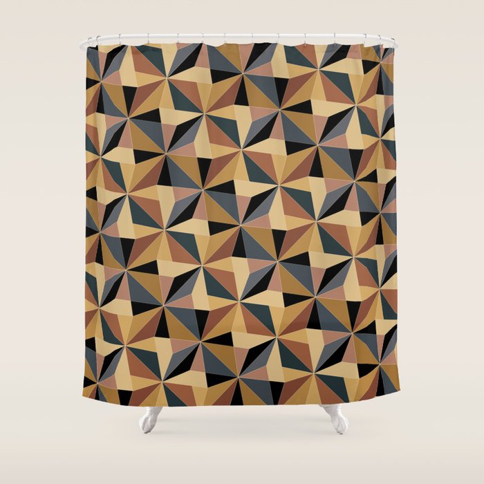 Kaleidoscope Tile Pattern I Bold Neutral Earthy Shower Curtain Gallery Image 1