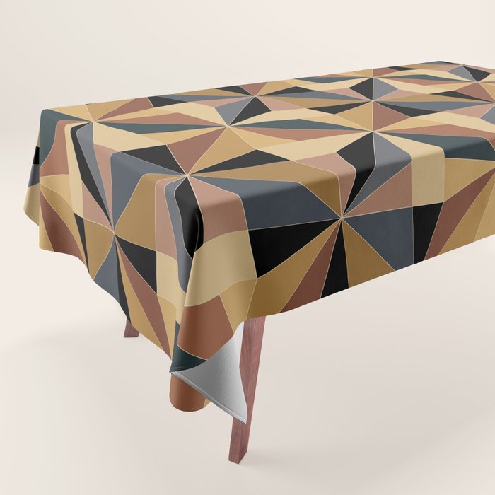 Kaleidoscope Tile Pattern I Bold Neutral Earthy Tablecloth Gallery Image 1