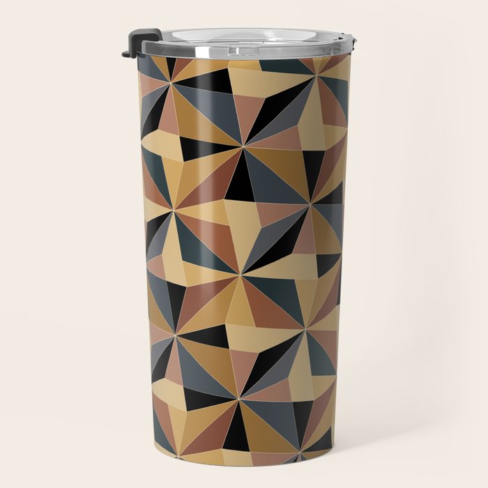 Kaleidoscope Tile Pattern I Bold Neutral Earthy Travel Mug Gallery Image 3