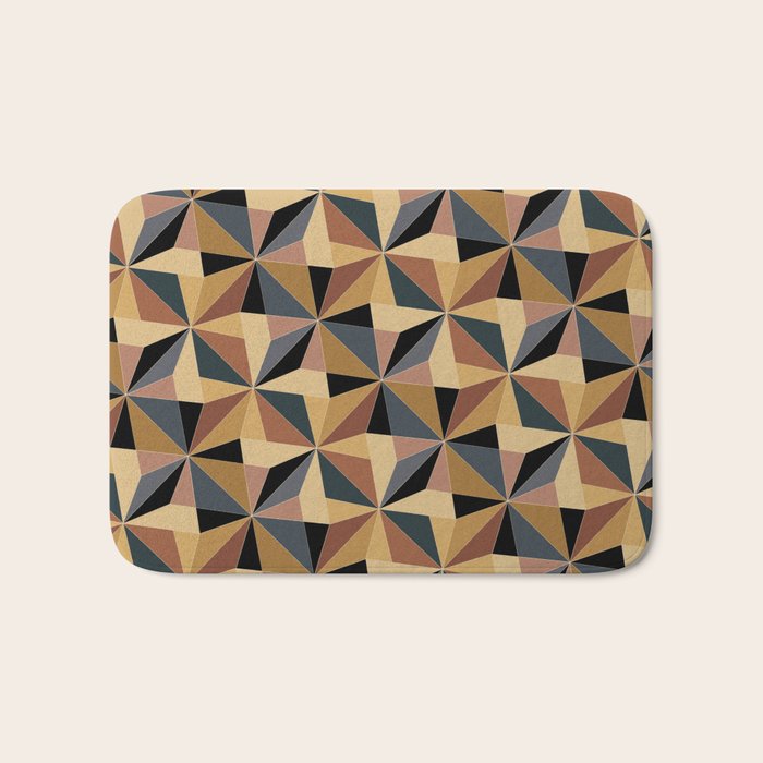 Kaleidoscope Tile Pattern I Bold Neutral Earthy Bath Mat Gallery Image 1