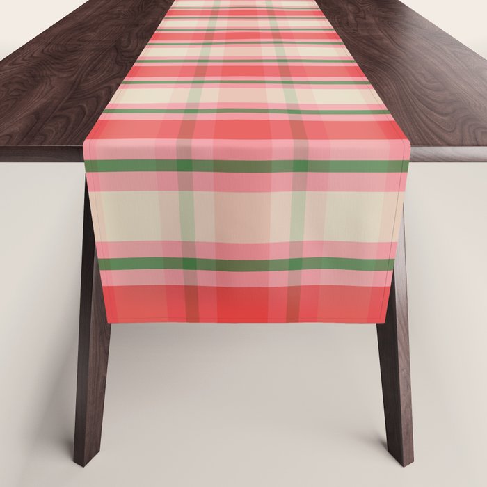 Christmas Cottage Plaid Pattern Red Pink Green Table Runner Gallery Image 1