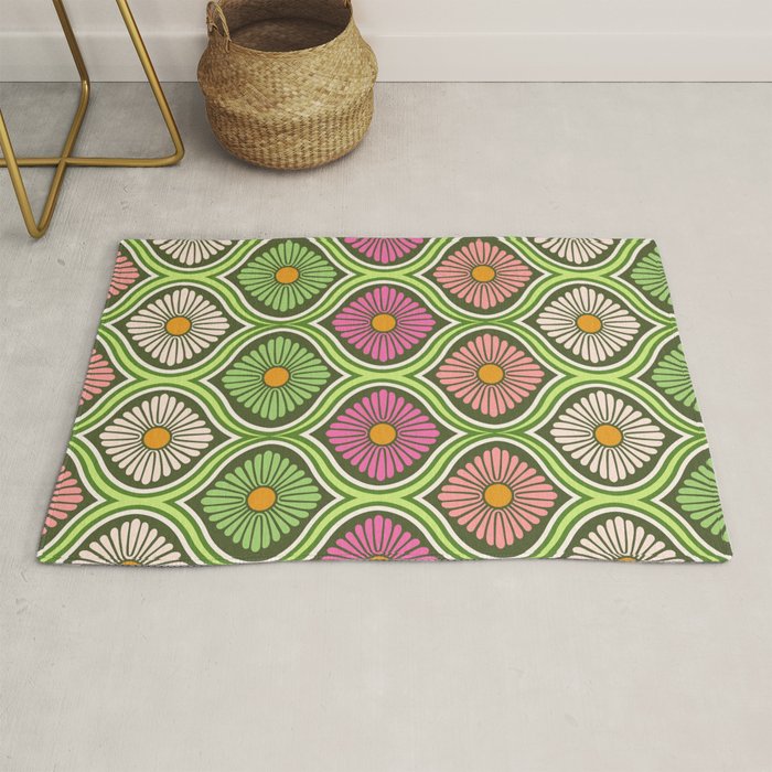 Groovy 70s Retro Mod Daisy Flowers Rug Gallery Image 1