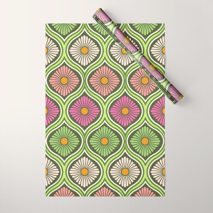 Groovy 70s Retro Mod Daisy Flowers Wrapping Paper Gallery Image 1