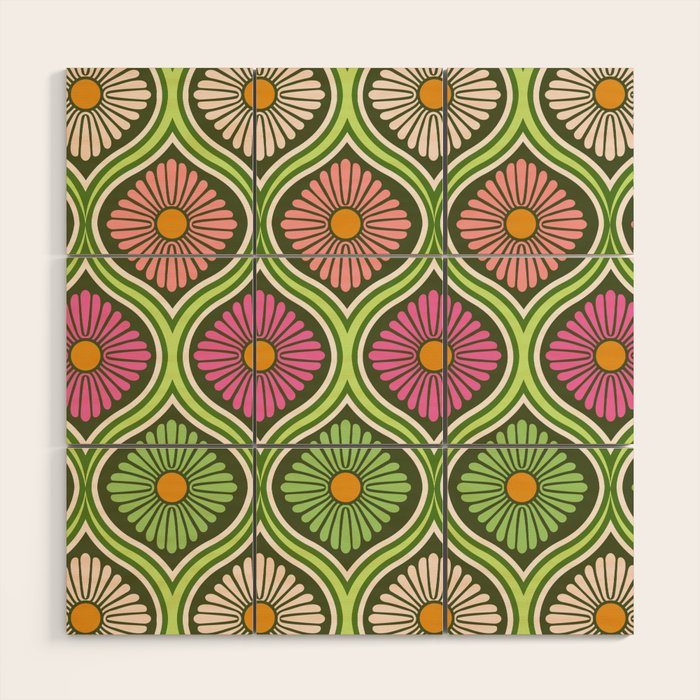 Groovy 70s Retro Mod Daisy Flowers Wood Wall Art Gallery Image 1