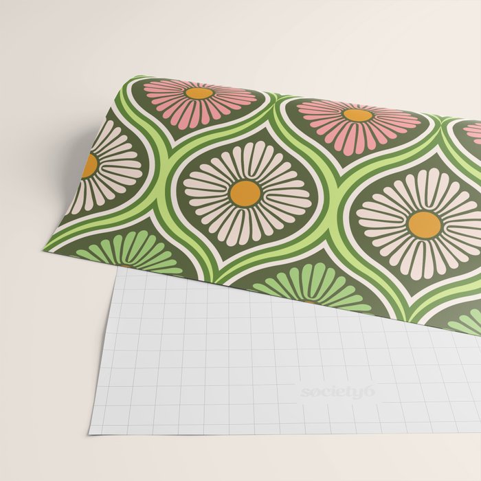 Groovy 70s Retro Mod Daisy Flowers Wrapping Paper Gallery Image 2