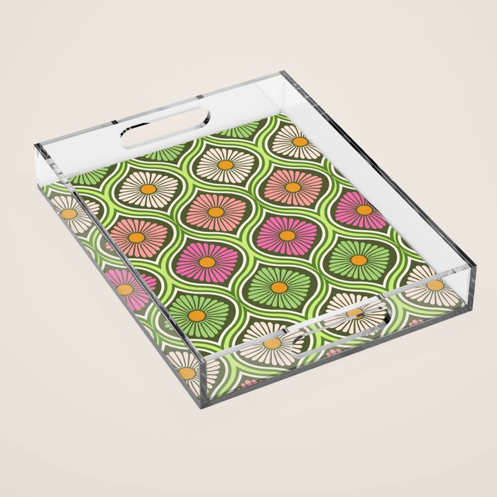 Groovy 70s Retro Mod Daisy Flowers Acrylic Tray Gallery Image 1