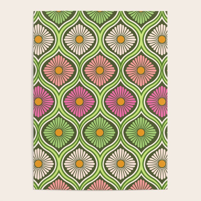 Groovy 70s Retro Mod Daisy Flowers Poster Gallery Image 1