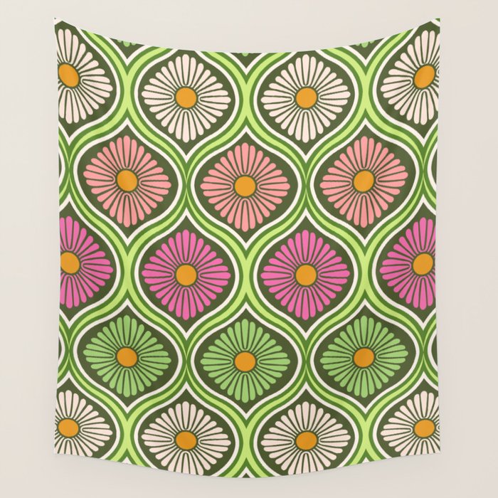 Groovy 70s Retro Mod Daisy Flowers Wall Tapestry Gallery Image 4
