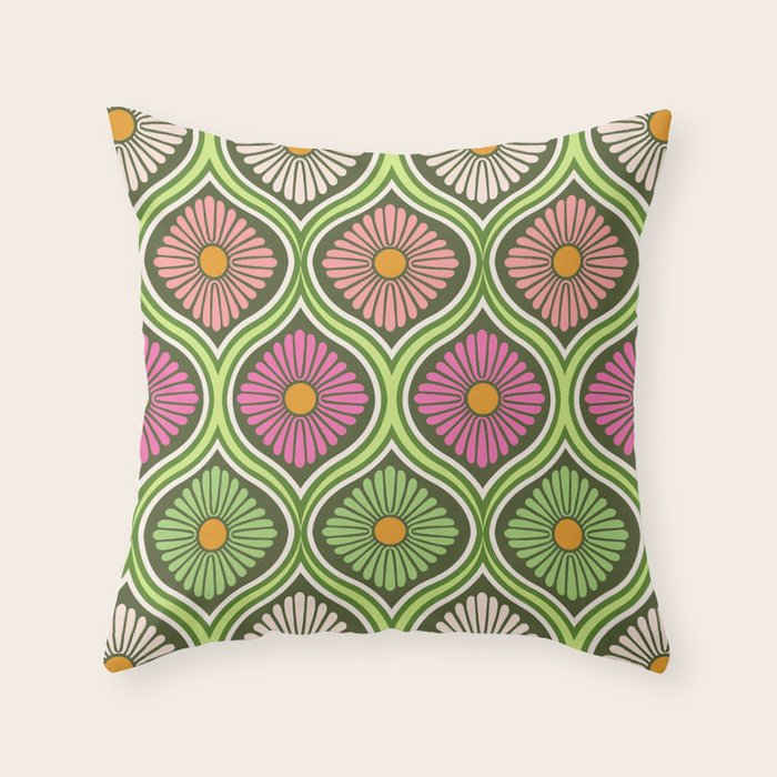 Groovy 70s Retro Mod Daisy Flowers Throw Pillow Gallery Image 6