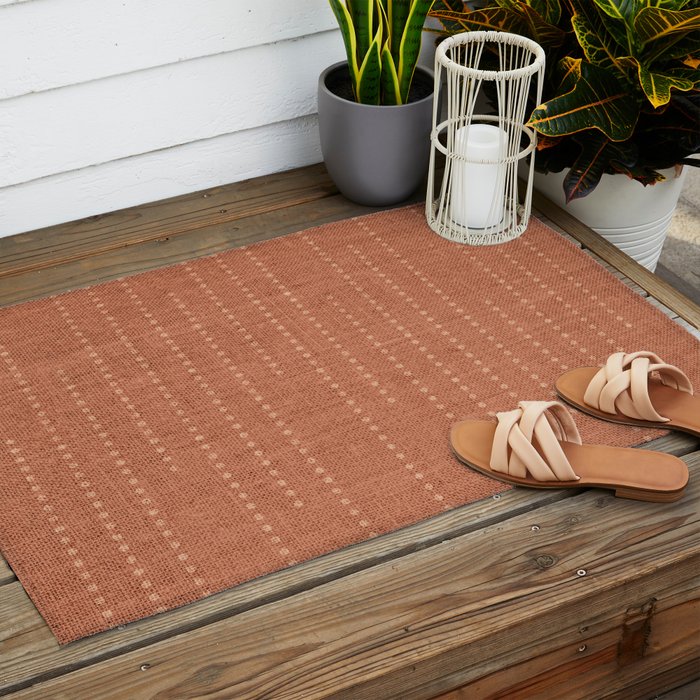 Minimalist Earthy Boho Chic Terracotta Outdoor Rug Gallery Image 2