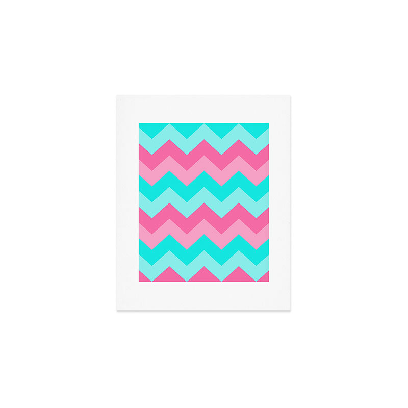 Hot Pink Turquoise Aqua Blue Chevron Zigzag Pattern Print Art Print Gallery Image 1
