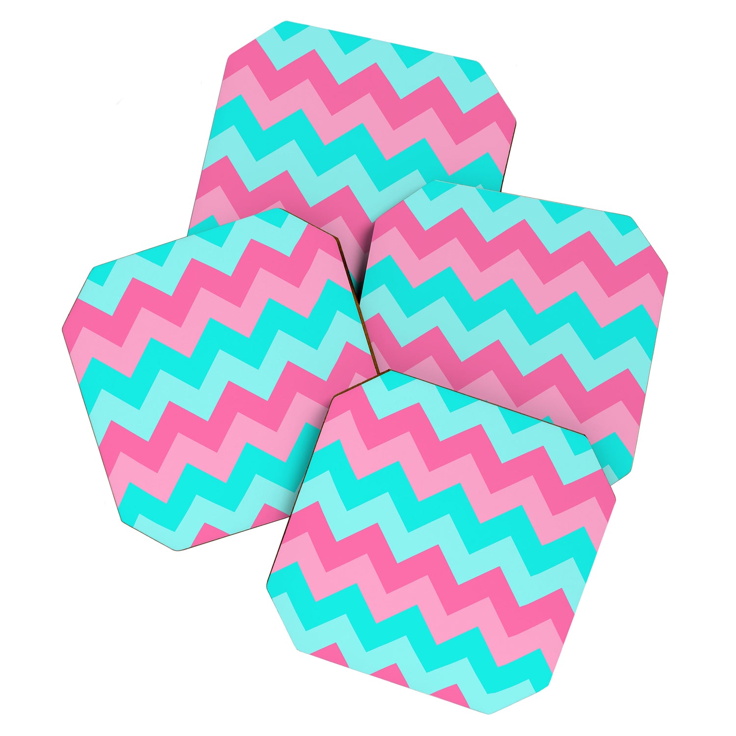 Hot Pink Turquoise Aqua Blue Chevron Zigzag Pattern Print Coaster Gallery Image 1