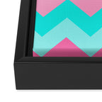 Hot Pink Turquoise Aqua Blue Chevron Zigzag Pattern Print Framed Canvas Print Gallery Image 3