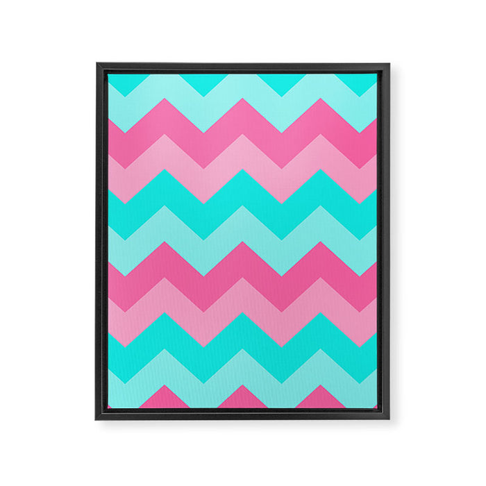 Hot Pink Turquoise Aqua Blue Chevron Zigzag Pattern Print Framed Canvas Print Gallery Image 1
