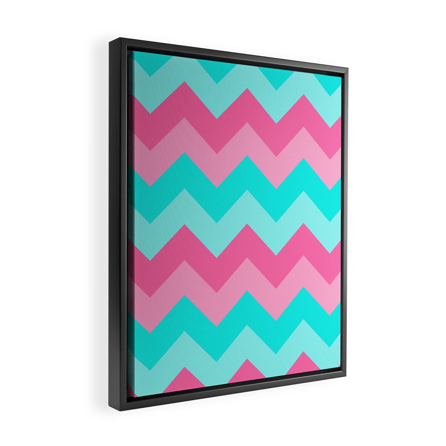 Hot Pink Turquoise Aqua Blue Chevron Zigzag Pattern Print Framed Canvas Print Gallery Image 2