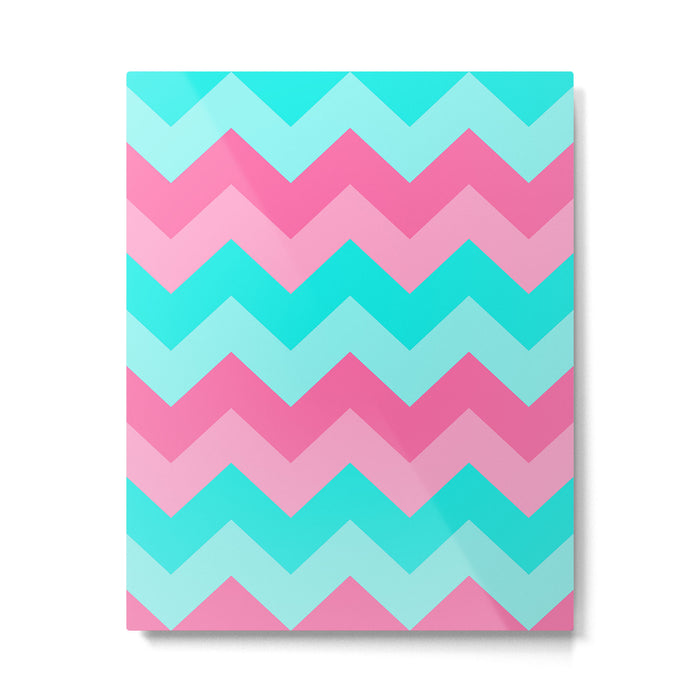 Hot Pink Turquoise Aqua Blue Chevron Zigzag Pattern Print Metal Print Gallery Image 1
