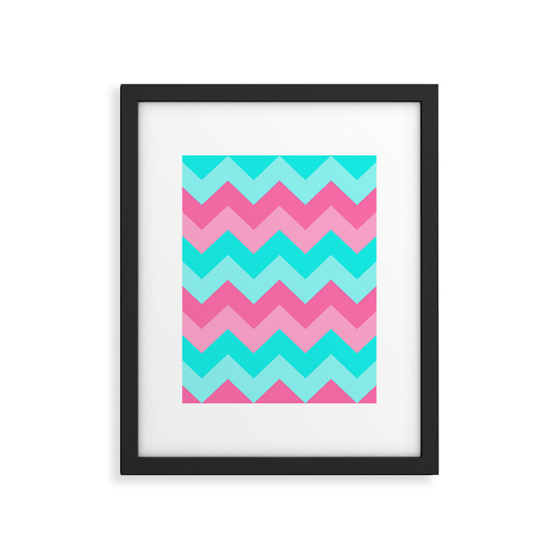 Hot Pink Turquoise Aqua Blue Chevron Zigzag Pattern Print Framed Art Print Gallery Image 6