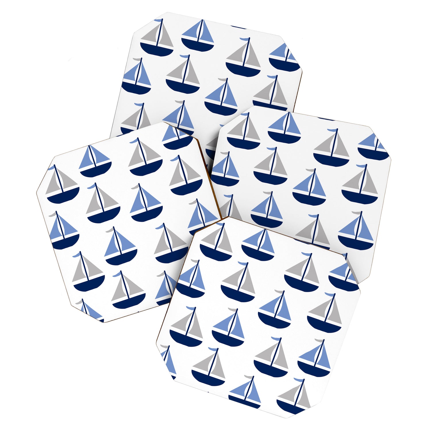 Nautical Sailboat Navy Blue Gray  Coaster Gallery Image 1