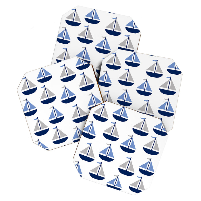 Nautical Sailboat Navy Blue Gray  Coaster Gallery Image 1