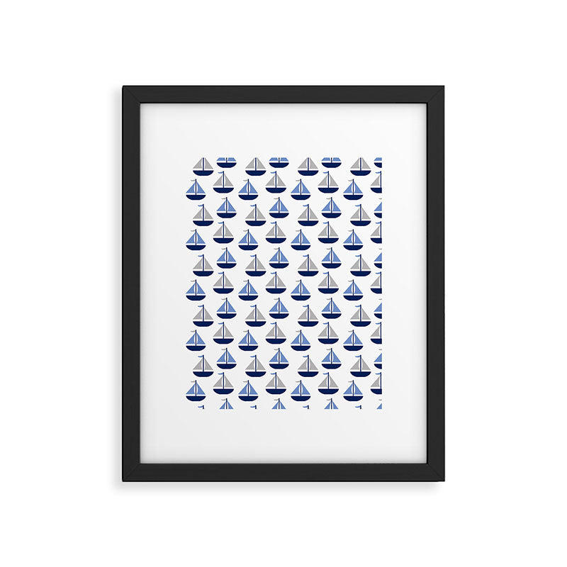 Nautical Sailboat Navy Blue Gray  Framed Art Print