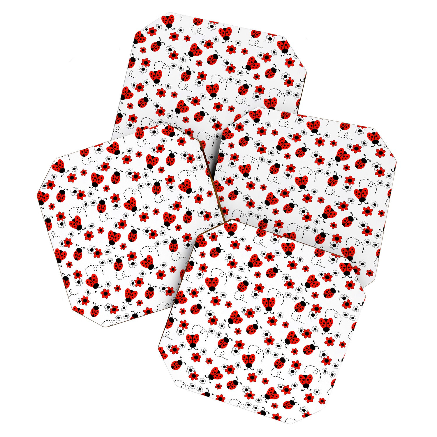 Red Ladybug Floral Pattern Coaster Gallery Image 1