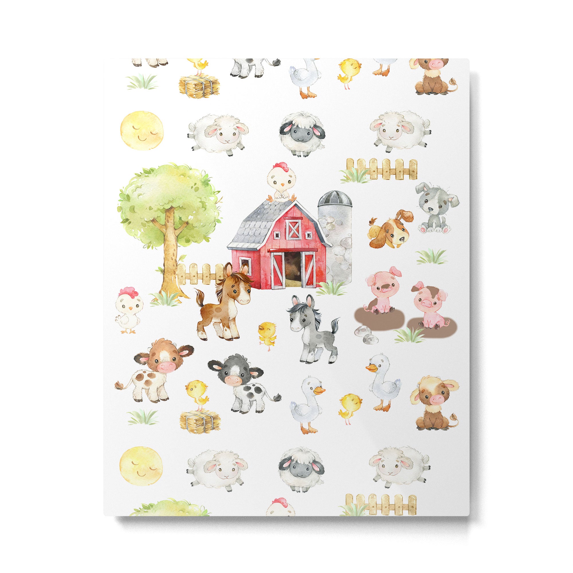 Watercolor Farm Animals Metal Print Gallery Image 6