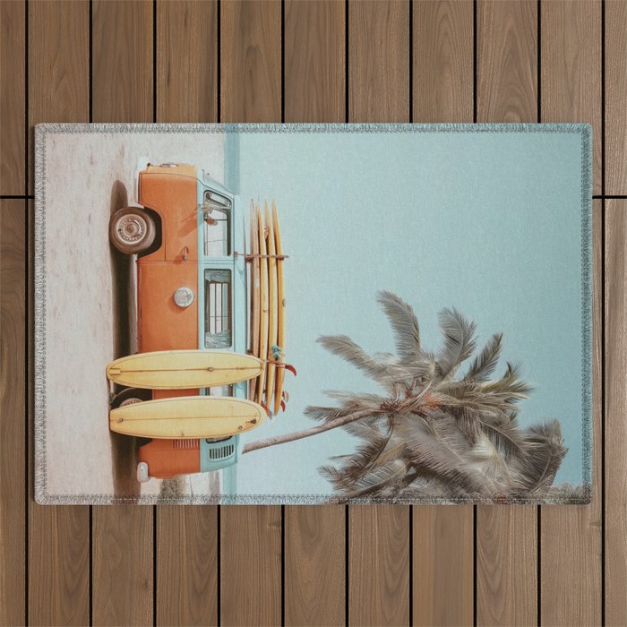 Surf Van II - Vintage Coastal Adventure Print Outdoor Rug Gallery Image 1