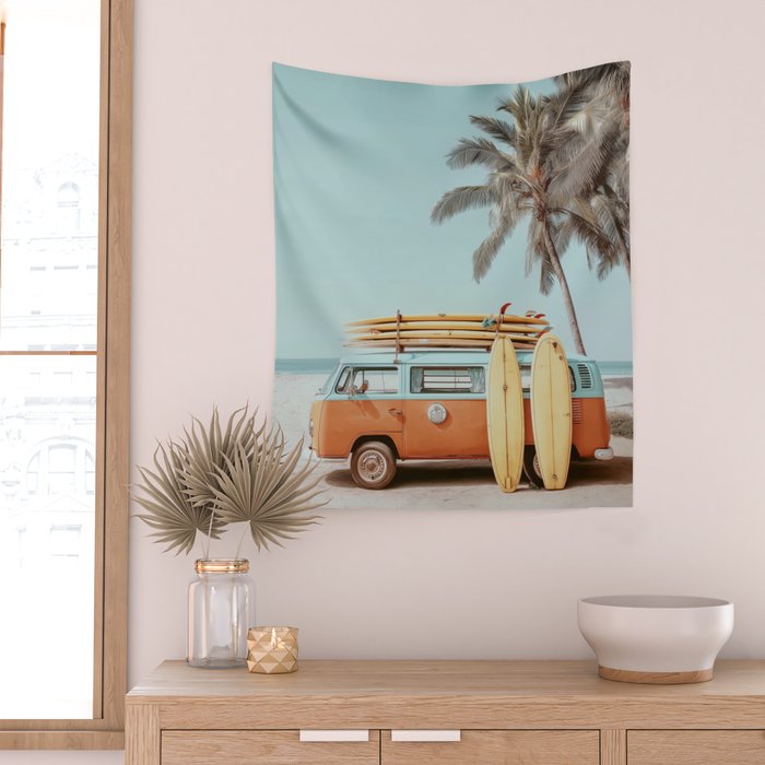 Surf Van II - Vintage Coastal Adventure Print Wall Tapestry Gallery Image 2