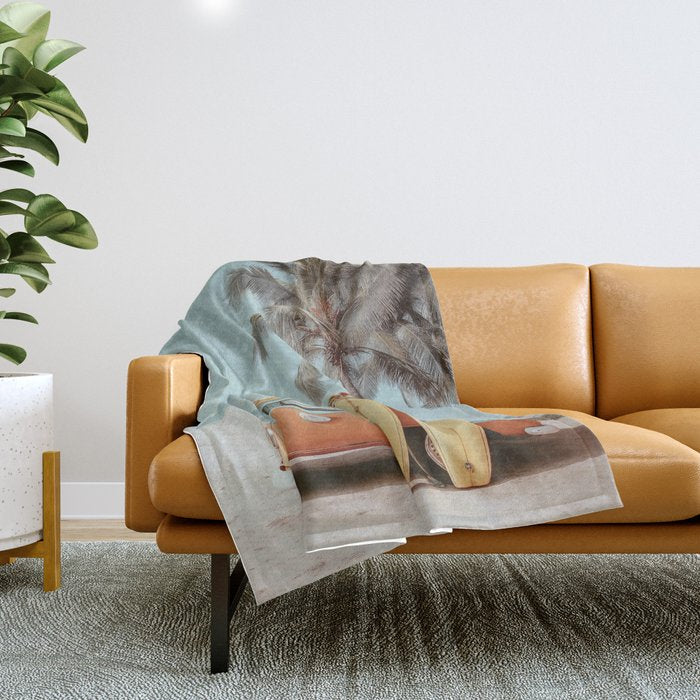 Surf Van II - Vintage Coastal Adventure Print Throw Blanket Gallery Image 1