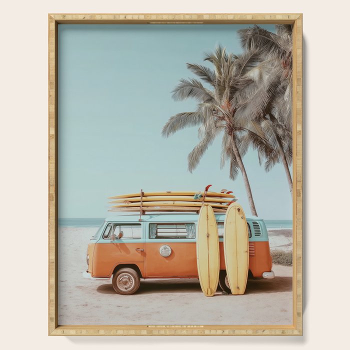 Surf Van II - Vintage Coastal Adventure Print Serving Tray Gallery Image 1