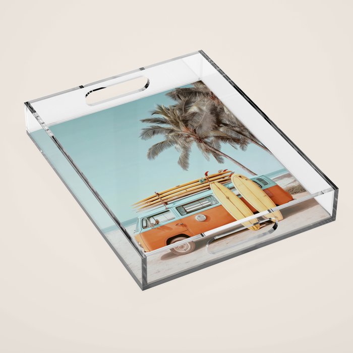 Surf Van II - Vintage Coastal Adventure Print Acrylic Tray Gallery Image 1