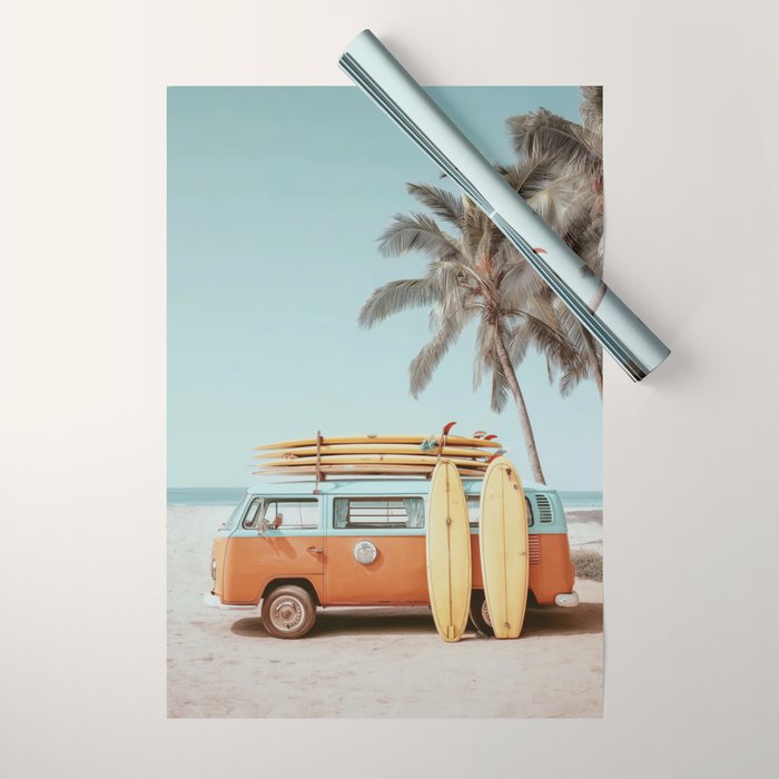 Surf Van II - Vintage Coastal Adventure Print Wrapping Paper Gallery Image 1