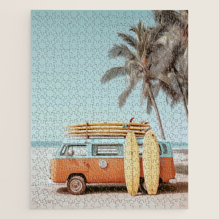Surf Van II - Vintage Coastal Adventure Print Jigsaw Puzzle Gallery Image 1