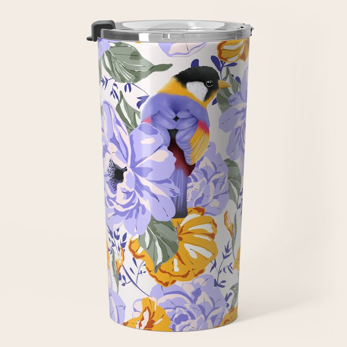 Colorful birds in garden flowers YL Travel Mug Gallery Image 3