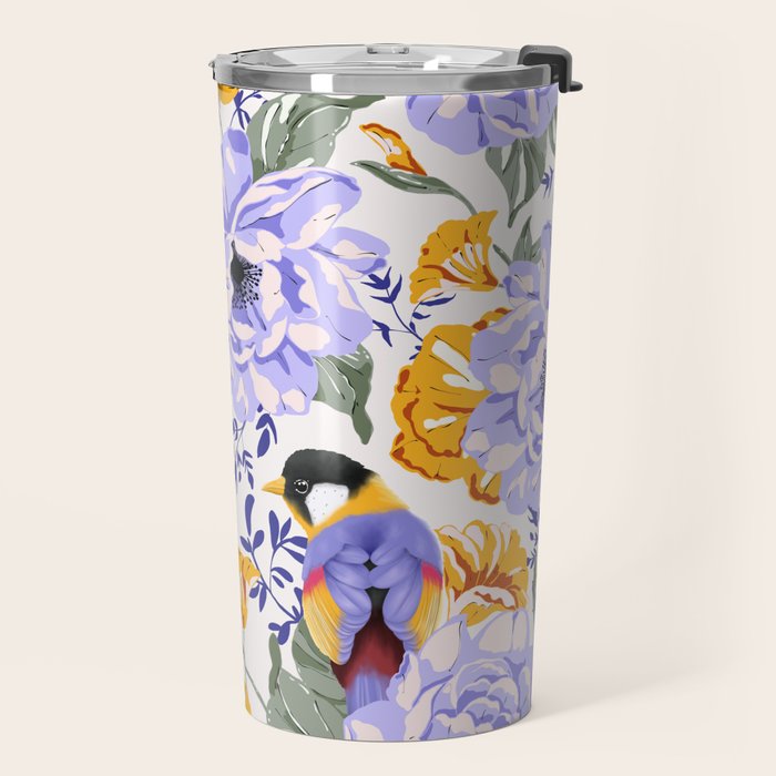 Colorful birds in garden flowers YL Travel Mug Gallery Image 2