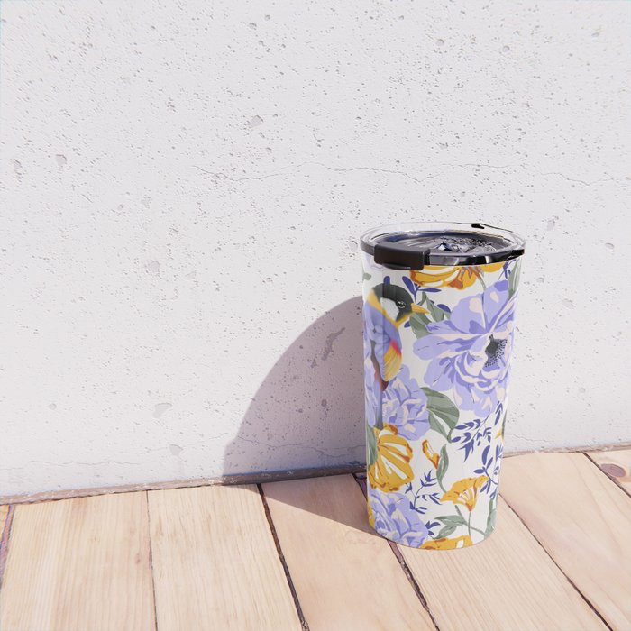 Colorful birds in garden flowers YL Travel Mug Gallery Image 4