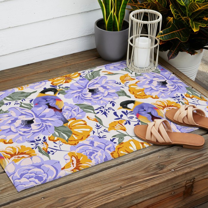 Colorful birds in garden flowers YL Outdoor Rug Gallery Image 2