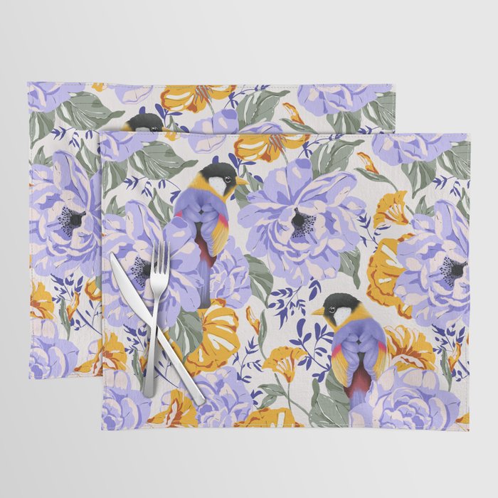 Colorful birds in garden flowers YL Placemat Gallery Image 1